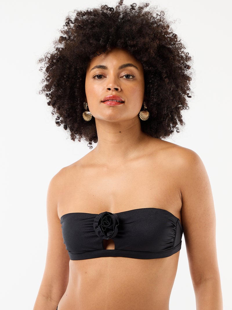 Top bikini a fascia con dettaglio fiore in rilievo Nero - Kiabi