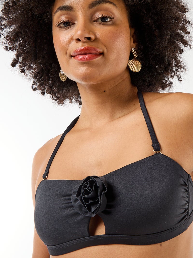 Top bikini a fascia con dettaglio fiore in rilievo Nero - Kiabi