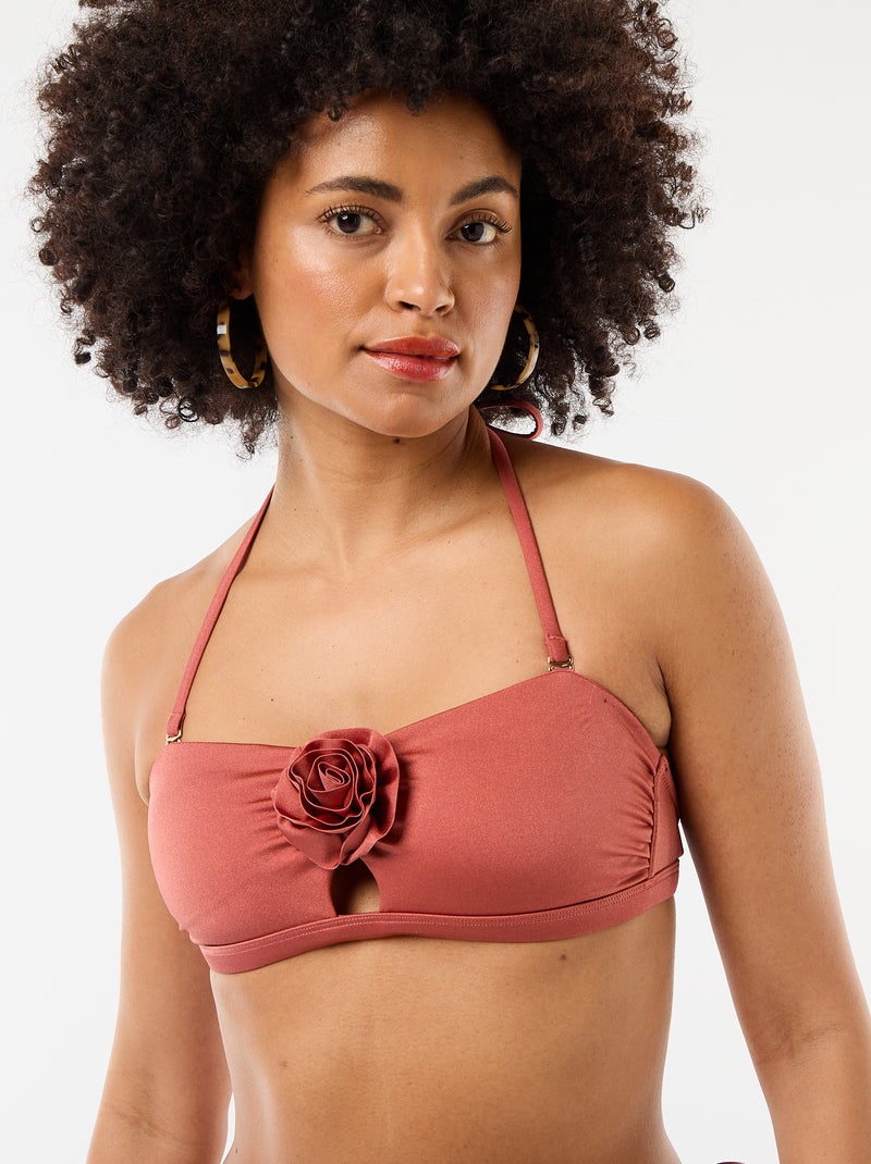 Top bikini a fascia con dettaglio fiore in rilievo Rosso - Kiabi