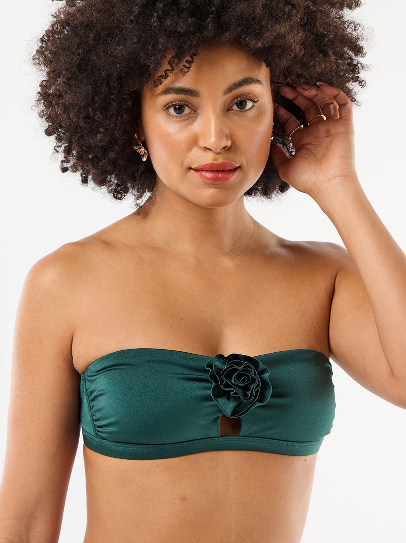 Top bikini a fascia con dettaglio fiore in rilievo Verde - Kiabi