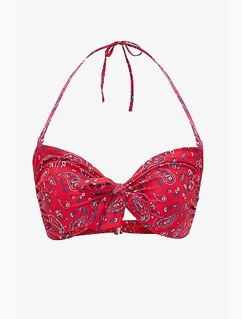Top bikini a fascia con fantasia etnica, fibbia e bandana penti