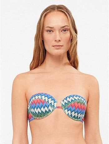 Top bikini a fascia con stampa zig zag