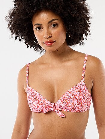 Top bikini a triangolo floreale con nodo