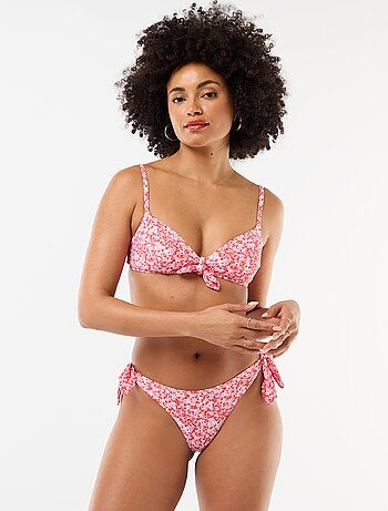 Top bikini a triangolo floreale con nodo