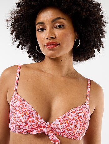 Top bikini a triangolo floreale con nodo