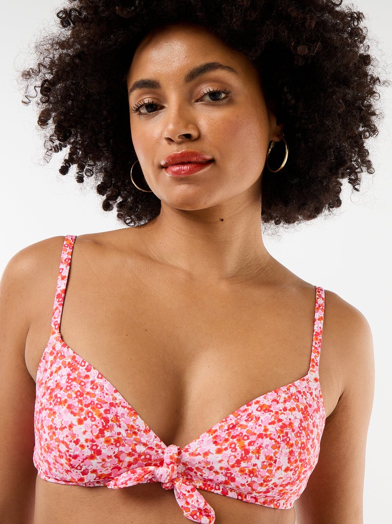Top bikini a triangolo floreale con nodo Rosa - Kiabi