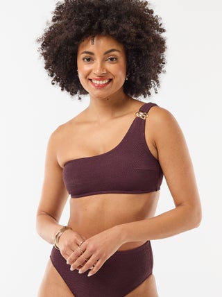 Top bikini asimmetrico con gioiello dorato