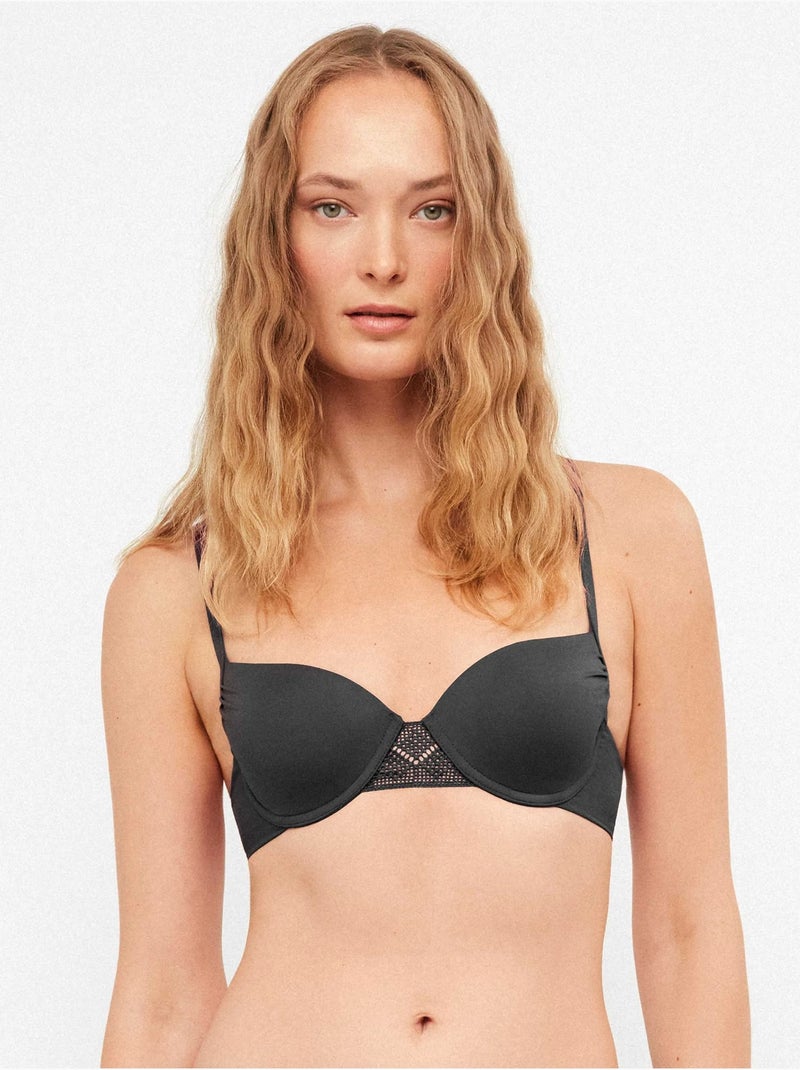 Top bikini balconette liscio Nero - Kiabi
