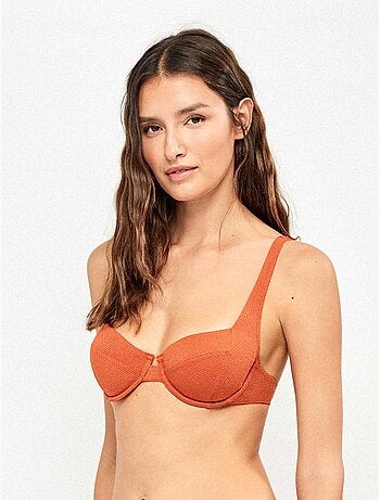 Top bikini balconette tessuto piqué lurex dorato