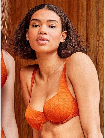Top bikini balconette tessuto piqué lurex dorato