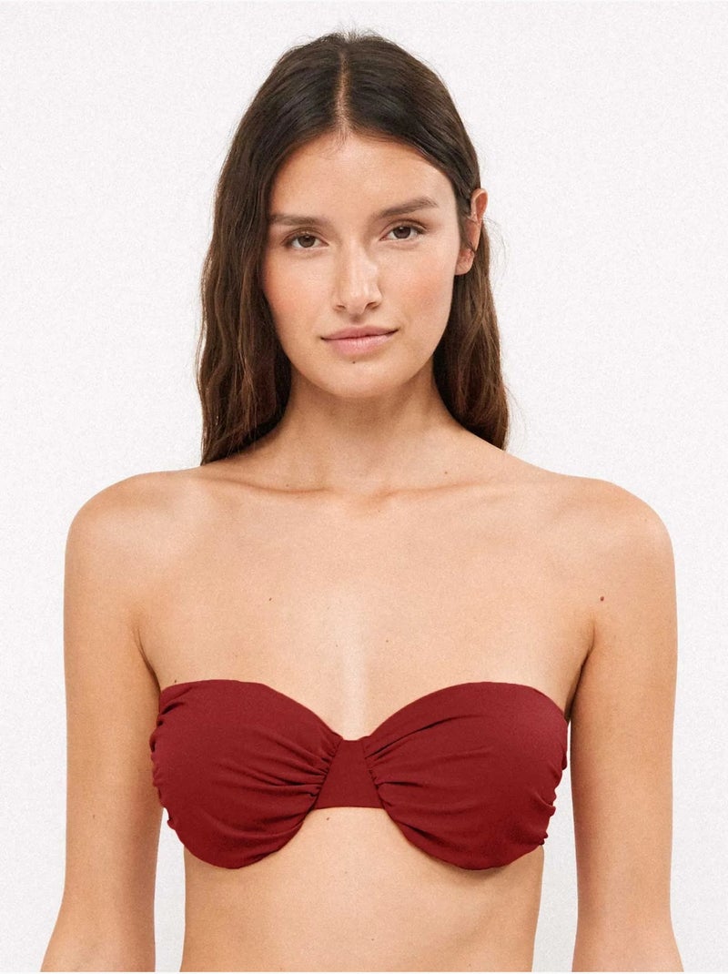 Top bikini bandeau con coppe estraibili Bordeaux - Kiabi