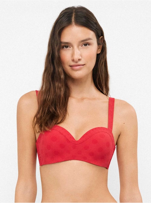 Top bikini bandeau con ferretto silicone jacquard a pois - Kiabi