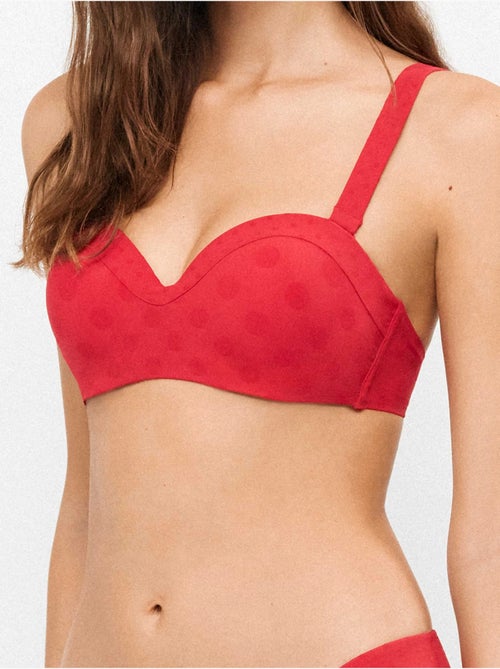 Top bikini bandeau con ferretto silicone jacquard a pois - Kiabi