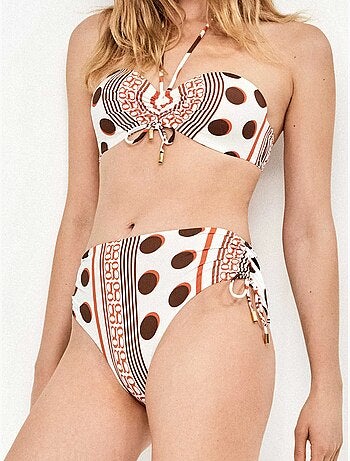 Top bikini bandeau con stampa monogramma