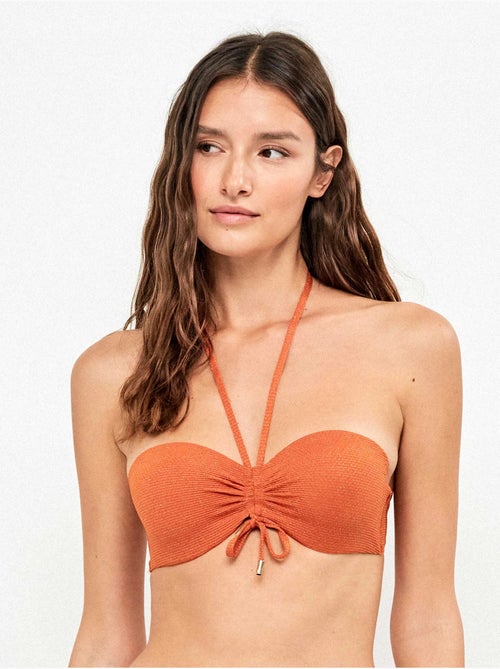 Top bikini bandeau removibile in piqué lurex dorato - Kiabi