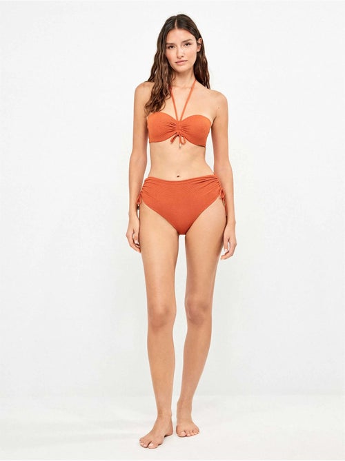 Top bikini bandeau removibile in piqué lurex dorato - Kiabi