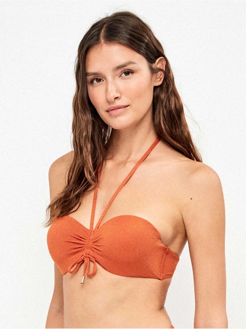 Top bikini bandeau removibile in piqué lurex dorato - Kiabi