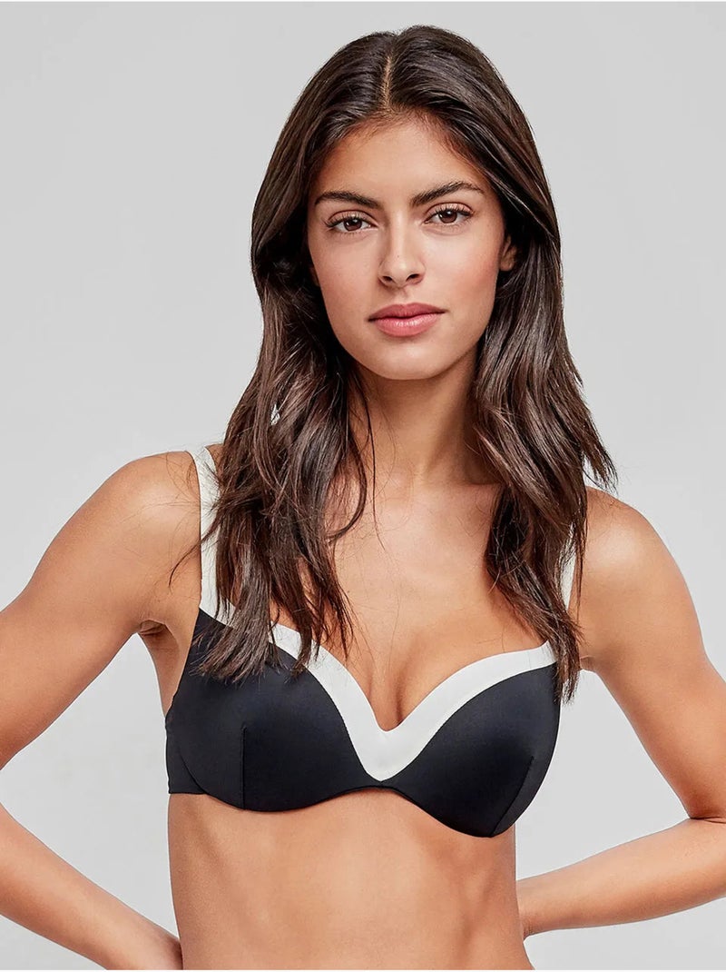 Top bikini bicolore con bordi a contrasto Nero - Kiabi