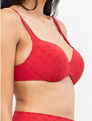 Top bikini con aros integrati jacquard a pois