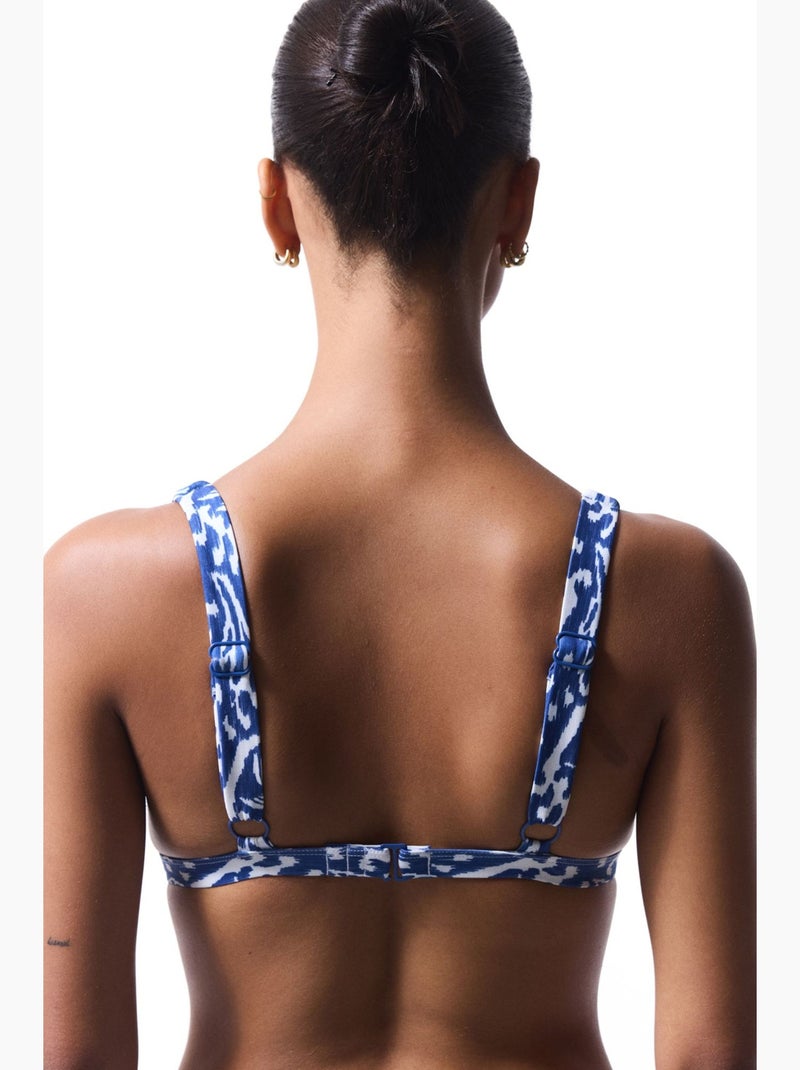 Top bikini island con scollo a v profondo e stampa foglie penti Blu Bianco - Kiabi
