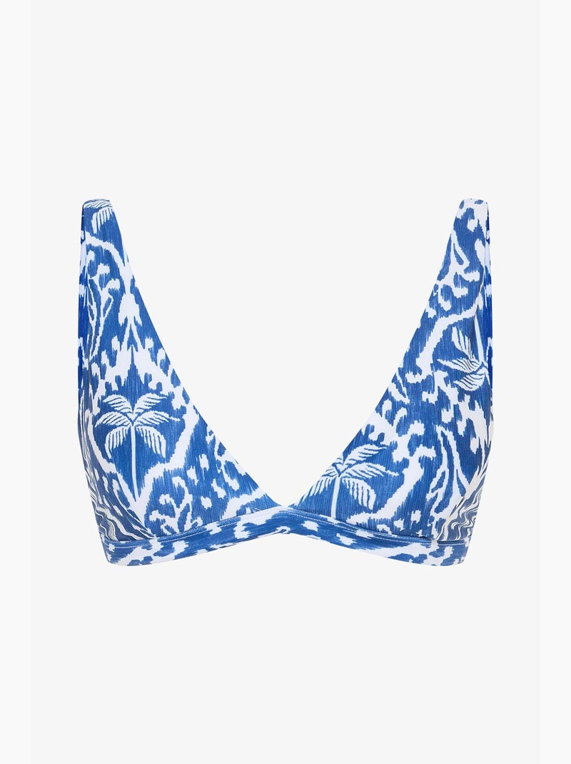 Top bikini island con scollo a v profondo e stampa foglie penti Blu Bianco - Kiabi