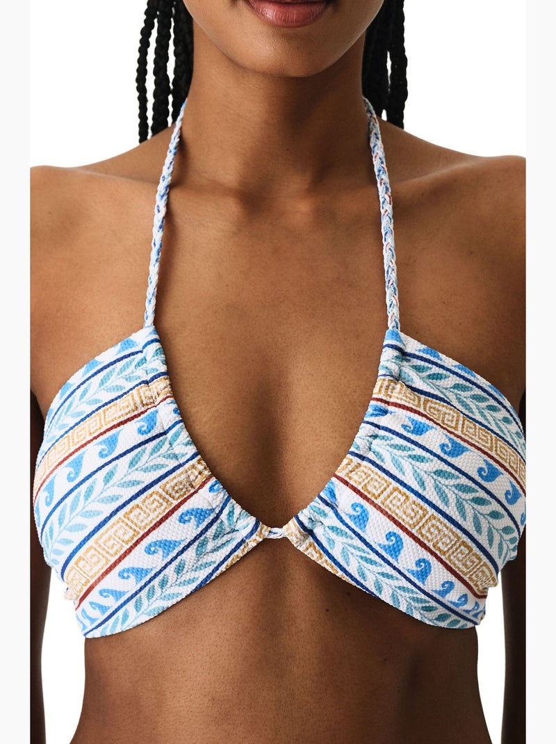 Top bikini santorini con motivo etnico testurizzato a fascia penti Bianco Blu - Kiabi