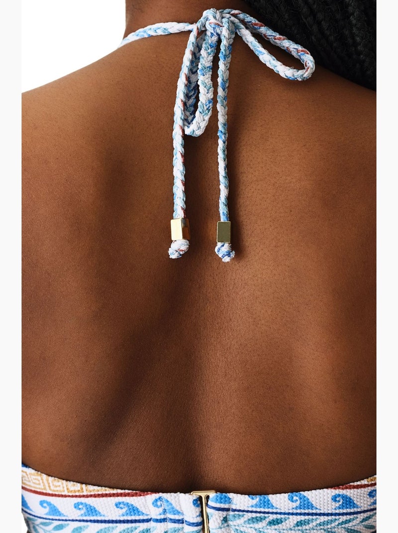 Top bikini santorini con motivo etnico testurizzato a fascia penti Bianco Blu - Kiabi