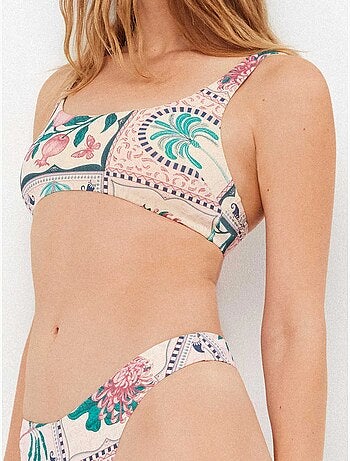 Top bikini senza ferretto con stampa mosaico