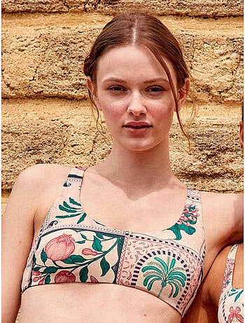 Top bikini senza ferretto con stampa mosaico