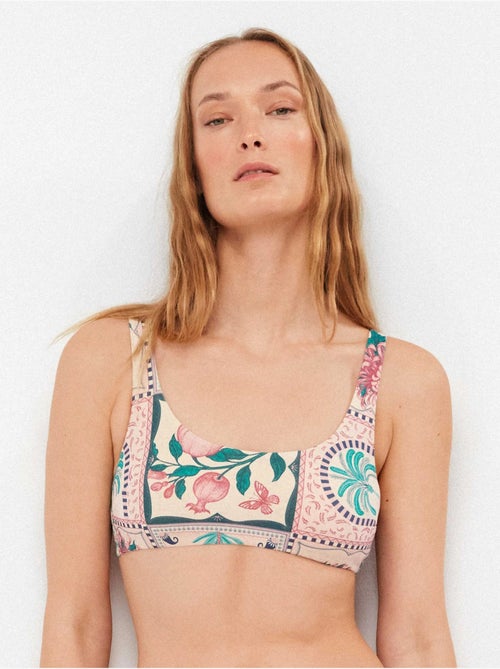 Top bikini senza ferretto con stampa mosaico - Kiabi Top bikini senza ferretto con stampa mosaico - Kiabi