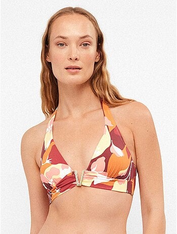 Top bikini triangolare con stampa geometrica