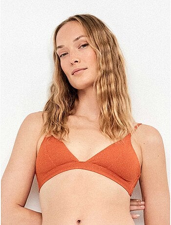 Top bikini triangolare in piqué lurex dorato