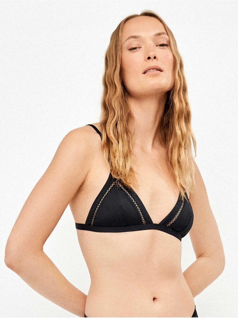 Top bikini triangolare traforato Nero - Kiabi