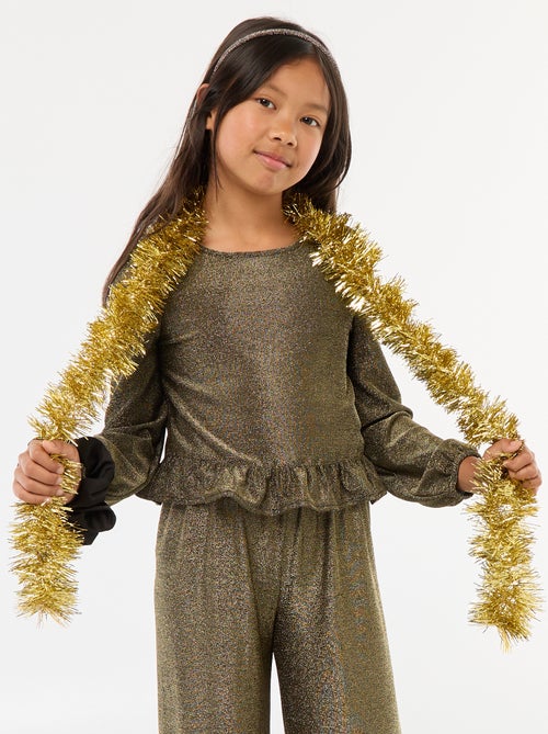 Top brillante in maglia con volant e motivo a baci - Kiabi