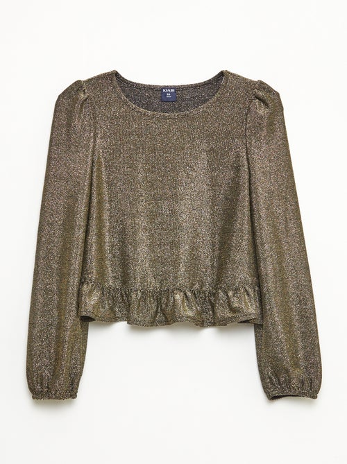 Top brillante in maglia con volant e motivo a baci - Kiabi