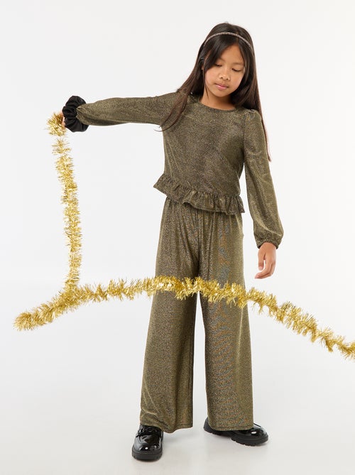 Top brillante in maglia con volant e motivo a baci - Kiabi