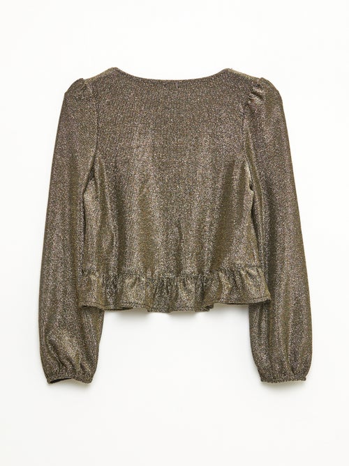 Top brillante in maglia con volant e motivo a baci - Kiabi