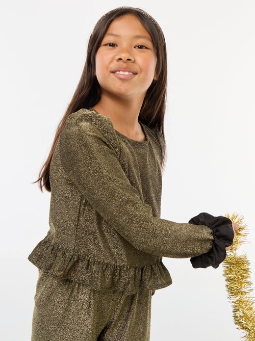 Top brillante in maglia con volant e motivo a baci - Kiabi