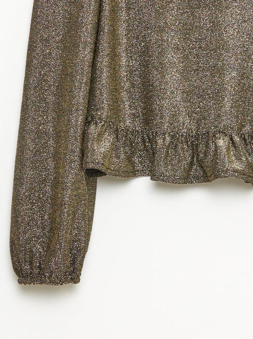 Top brillante in maglia con volant e motivo a baci - Kiabi