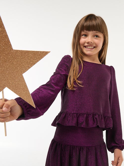 Top brillante in maglia con volant e motivo a baci - Kiabi