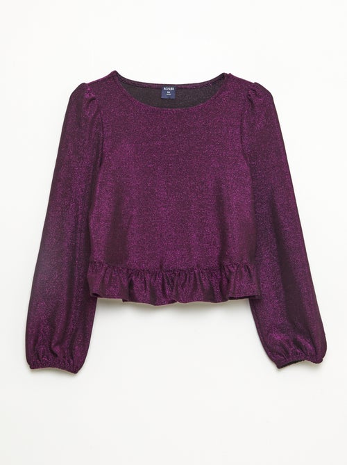 Top brillante in maglia con volant e motivo a baci - Kiabi