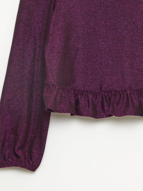 Top brillante in maglia con volant e motivo a baci - Kiabi