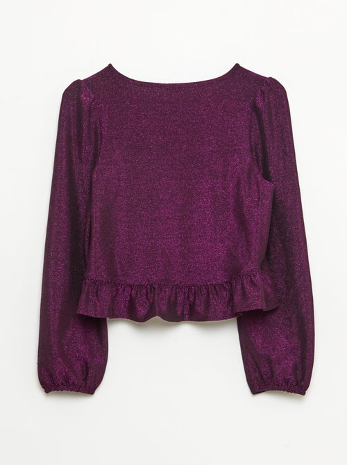 Top brillante in maglia con volant e motivo a baci - Kiabi