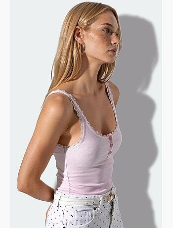 Top cami aderente con bordi in pizzo busem