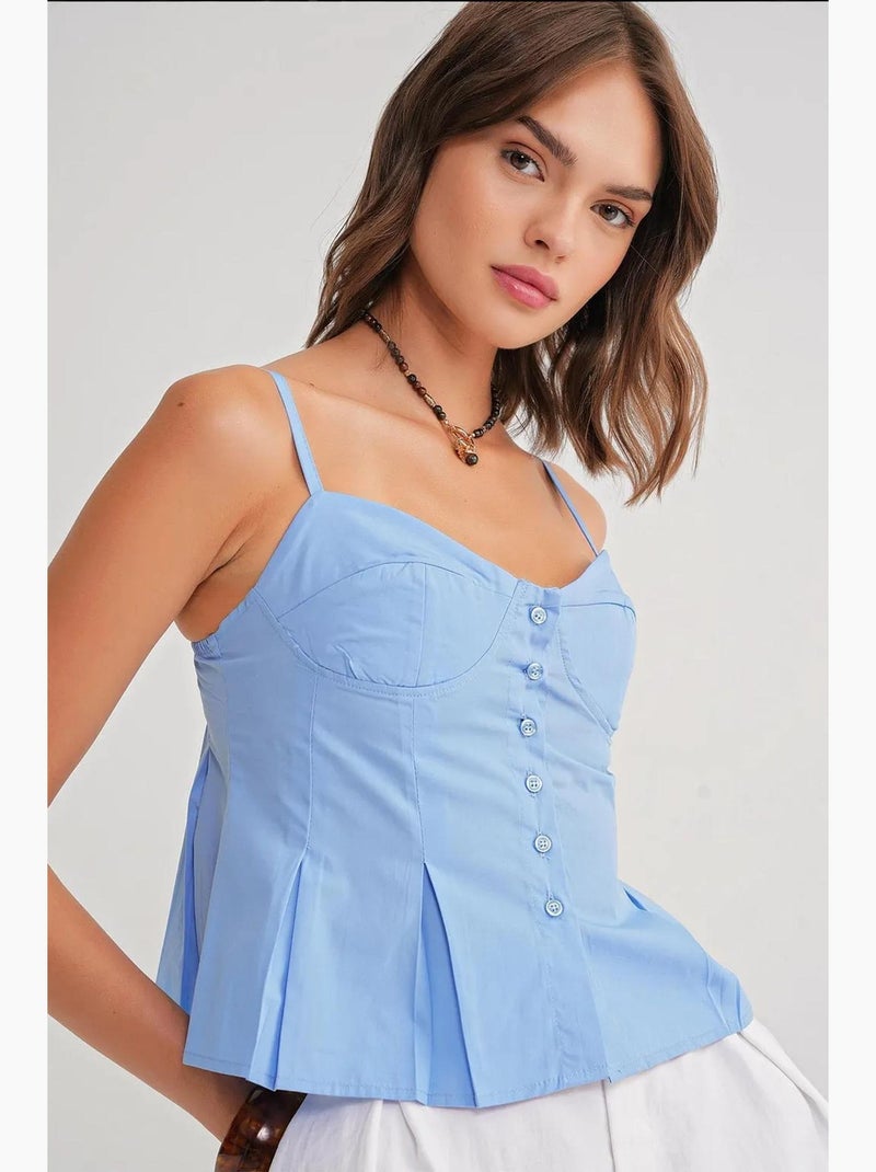 Top cami con scollo a cuore, bottoni sul davanti e peplum mixray Blu chiaro - Kiabi