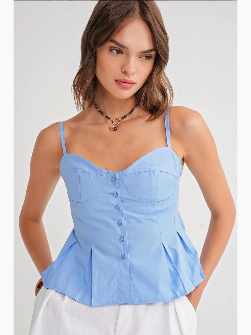 Top cami con scollo a cuore, bottoni sul davanti e peplum mixray Blu chiaro - Kiabi