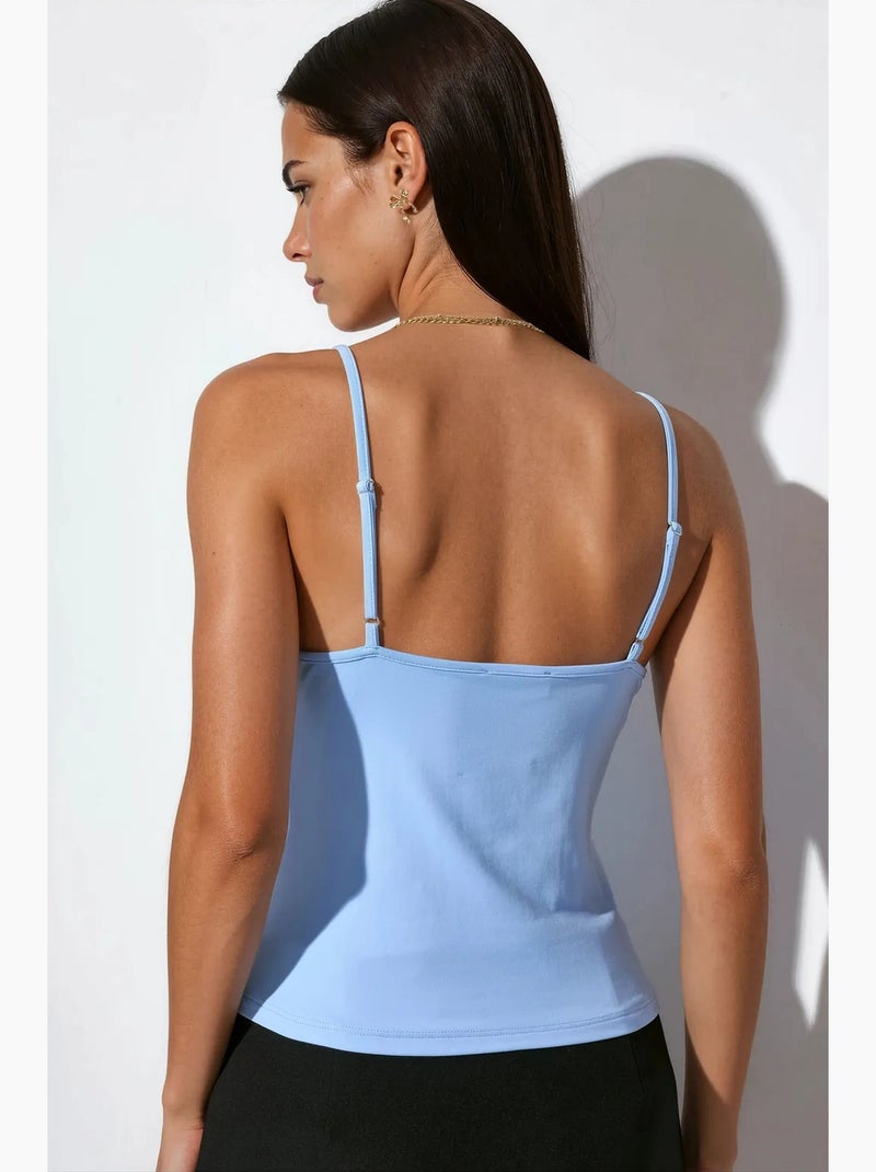 Top cami corto aderente in pizzo busem Blu cielo - Kiabi