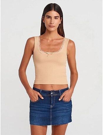Top cami crop a coste in misto cotone dilvin