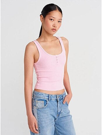 Top cami crop a coste in misto cotone dilvin
