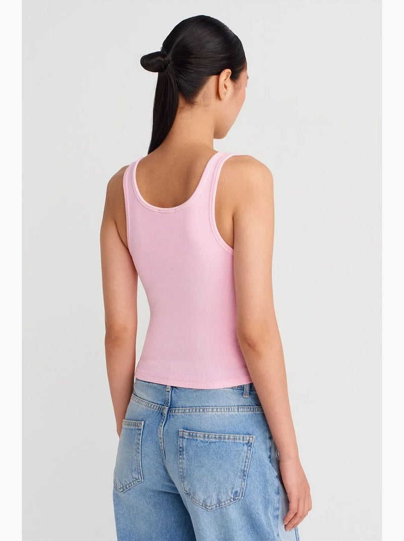 Top cami crop a coste in misto cotone dilvin Rosa chiaro - Kiabi